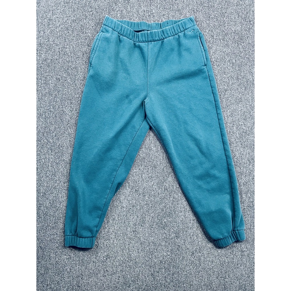 Hollister Y2K Fleece Joggers Large Teal Blue Relaxed Fit Sweatpants Streetwear